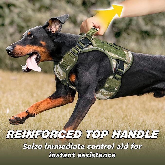 WINGOIN Tactical Dog Harness for Large Dogs, No Pull Heavy Duty Dog Harnesses with Handle, Reflective Adjustable Military K9 German Shepherd Vest for Training, Walking, Hiking (Green&Camo, XX-Large)