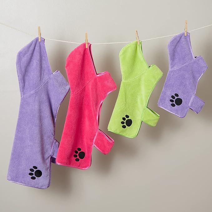 Bone Dry Pet Robe Collection, Embroidered Absorbent Microfiber Bath Robe with Adjustable Closure, for Dogs & Cats, Medium, Lettuce Green