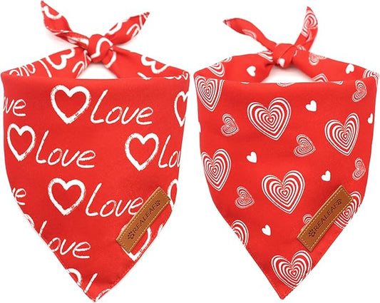 Realeaf Valentines Day Dog Bandanas 2 Pack, Reversible Love Pet Scarf for Boy and Girl, Premium Durable Fabric, Heart Bandana for Small Medium Dogs (Small)