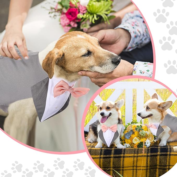 Weewooday Dog Tuxedo and Bandana Set Dogs Formal Tuxedo PET Wedding Party Suit Wedding Bow Tie Shirt for Christmas Halloween Birthday Costumes(Cool Style,Large)