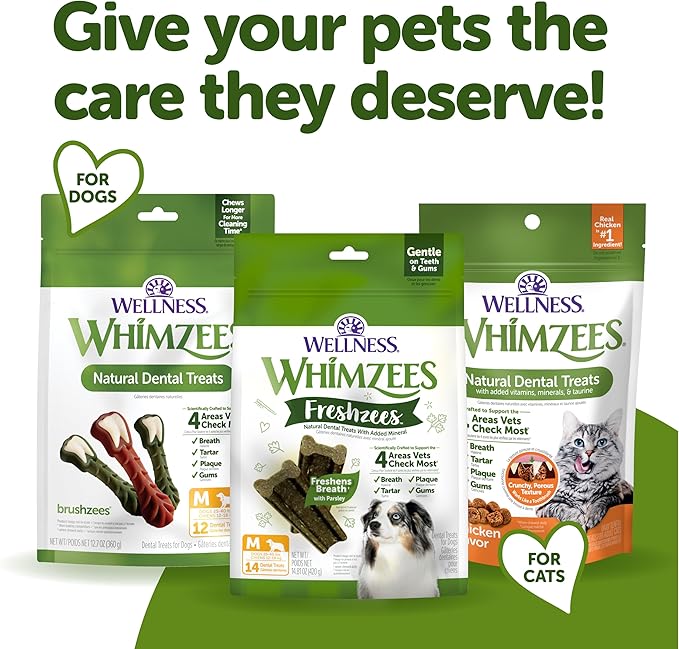 WHIMZEES Wellness Freshzees Dog Dental Treats, Natural Chews, Medium Size Stick, (14 Count)