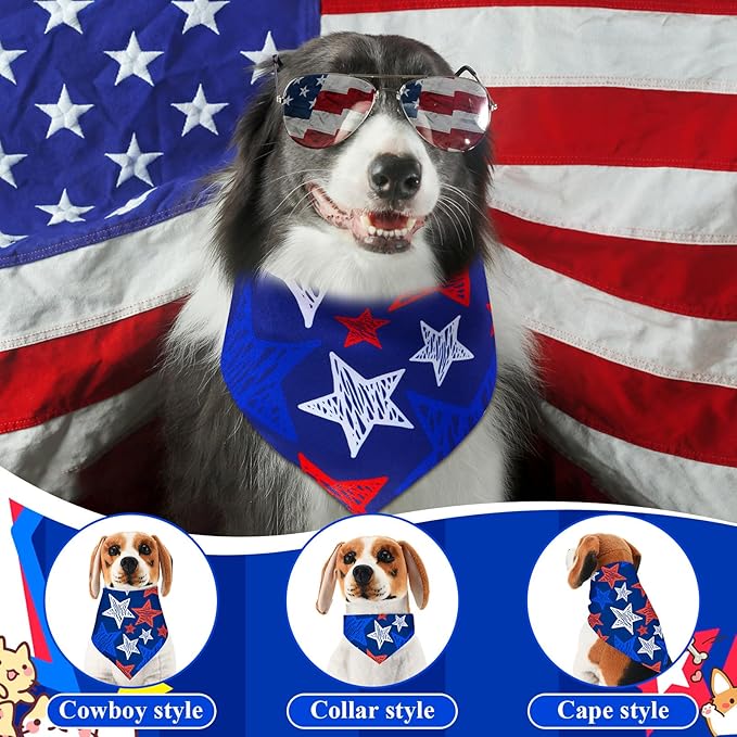 Sanwuta 72 Pcs Dog Bandana Bulk Washable Puppy Triangle Scarfs Cat Bandanas Adjustable Soft Cute Pet Triangle Bibs Accessories for Small Medium Dogs Cats Pets Costume(Independence Day Pattern)