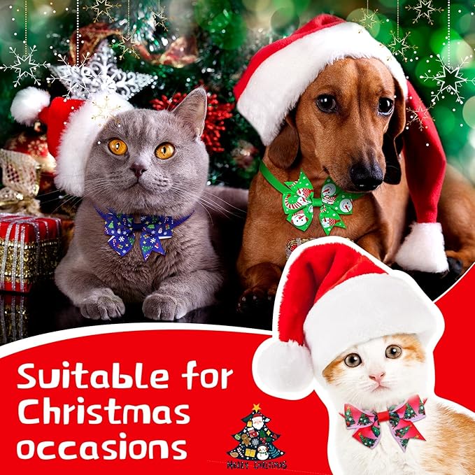 Maitys 40 Pcs Christmas Dog Bow Valentine‘s Day St Patrick's Ties for Dogs Cat Basic Bowties Collars Puppy Kitten Neck Accessories Festival Holiday Party Grooming (Classic)
