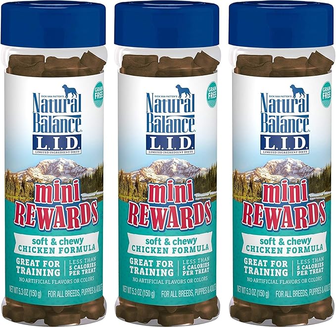 Natural Balance Limited Ingredient Diets Mini Rewards Soft and Chewy Dog Treats (Chicken, 3 Pack / 5.3-Ounces Each)