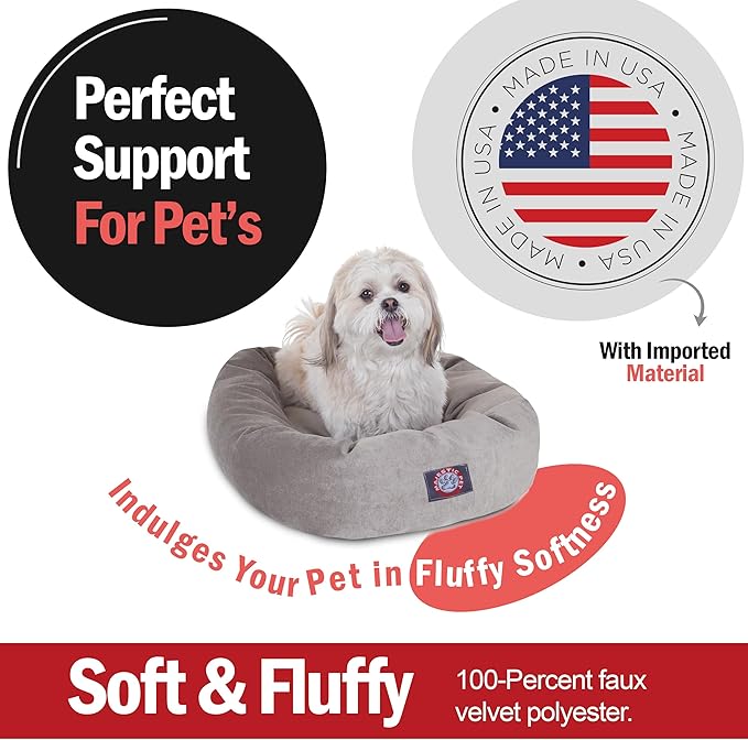 Majestic Pet 24 Inch Micro Velvet Calming Dog Bed Washable 24x19x7 (Inch) – Cozy Soft Round Donut Dog Bed with Spine for Head Support - Pet Bed Small - Vintage