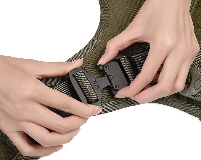 Tactical Dog Harness Vest with Handle Military Working Training Molle Vest with Metal Buckles & Loop Panels Free Bungee Dog Leash (S, Green Harness with Leash)
