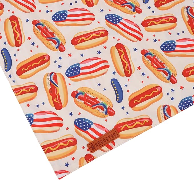 ADOGGYGO American Flag Dog Bandana, Ice Cream Hamburg Flag Pet Scarf, Premium Durable Fabric, Patriotic 4th of July Bandanas for Medium Large Dogs Pets (Large)