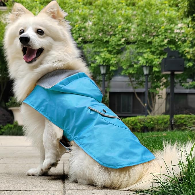 Small Dog Raincoat Dogs Rain Jacket for Puppy Reflective Lined Breathable Poncho Rainwear Waterproof Pet Clothes Pocket Hooded Leash Hole Adjustable Puppy,Blue,XS,Back Length 6.3 Inch