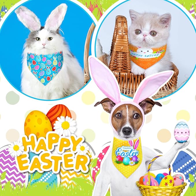 20 Pcs Easter Dog Bandana Pet Scarf Washable Triangle Bibs Shamrock Scarfs Adjustable Pet Triangle Washable Kerchief for Easter Dogs Cats