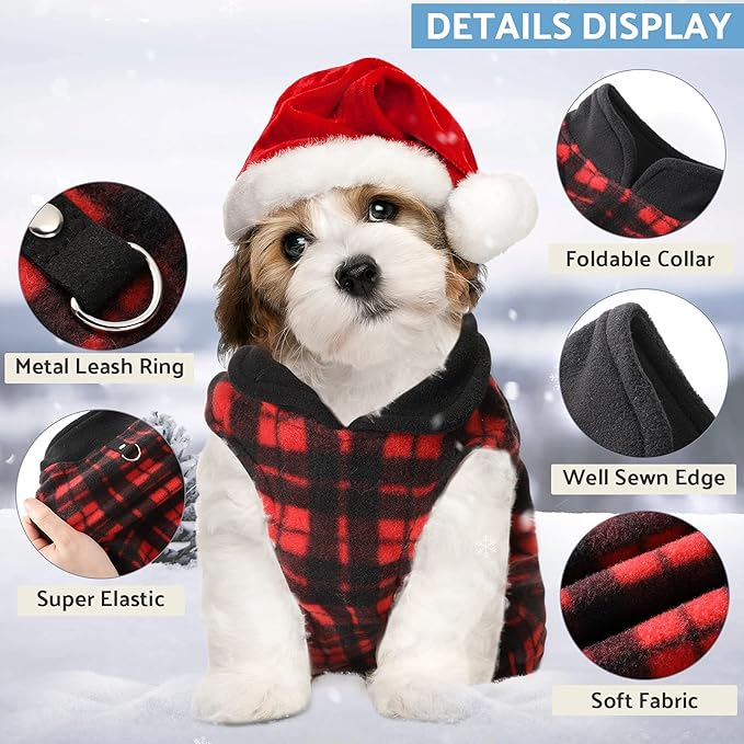 Weewooday 4 Pieces Winter Fabric Dog Sweaters with Leash Ring Soft Fleece Vest Pullover Pet Jacket Warm Dog Clothes Coats for Pet Puppy Cats Chihuahua(XXXL(Neck:17.7-18.9” Chest:25.6-26.8”))