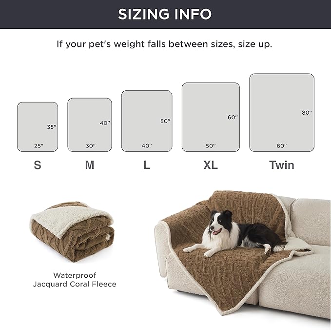 Bedsure Waterproof Dog Blankets for Large Dogs - Pet Blanket for Couch Protector Washable, Premium Jacquard Coral Fleece Cat Throw Blanket, Soft Plush Reversible Furniture Protection,50"x60", Taupe