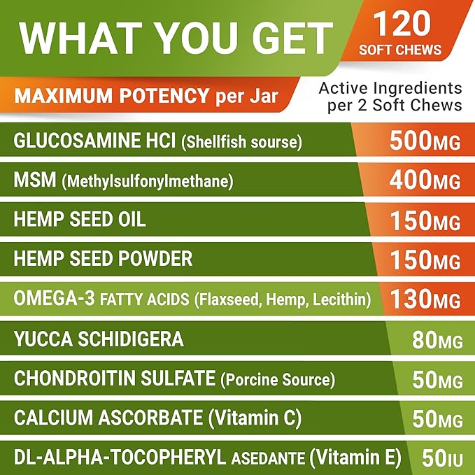 STRELLALAB Health & Wellness Supplements for Dogs, Various Formulas & Benefits - Hemp Hip & Joint Supplement for Dogs - Hemp Chews for Dogs