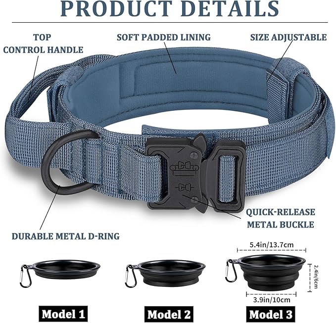 COOYOO 3-Piece Tactical Dog Collar Set - Adjustable Military Nylon with Control Handle and Heavy Metal Buckle for Medium & Large Dogs