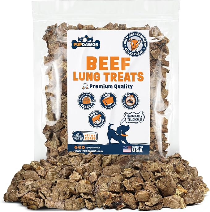 Dried Beef Lung Dog Treats Made in The USA | Healthy Dog Training Treats | Low Calorie | Natural Dehydrated Dog Treats | (2.5 lb Package)
