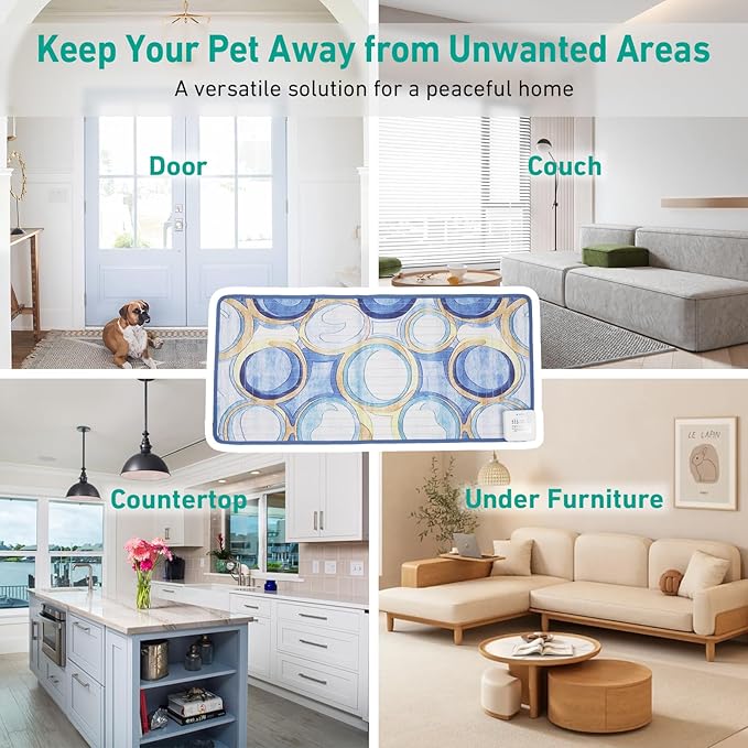 DOGNESS Rechargeable Pet Shock Mat, 31"x15" Safe Cat Repellent Mat Electronic Training Pads Keep Dogs and Cats Off Couch, Bed, Indoor Cat Deterrent Mat (Geometric Patterns)