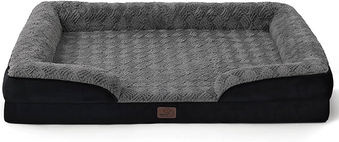 Bedsure Orthopedic Dog Beds Large Sized Dog - Washable Large Dogs Bed Waterproof, Big Comfort Pet Couch with Washable Removable Cover, Supportive Foam Pets Sofa with Nonskid Bottom, Plush-Black