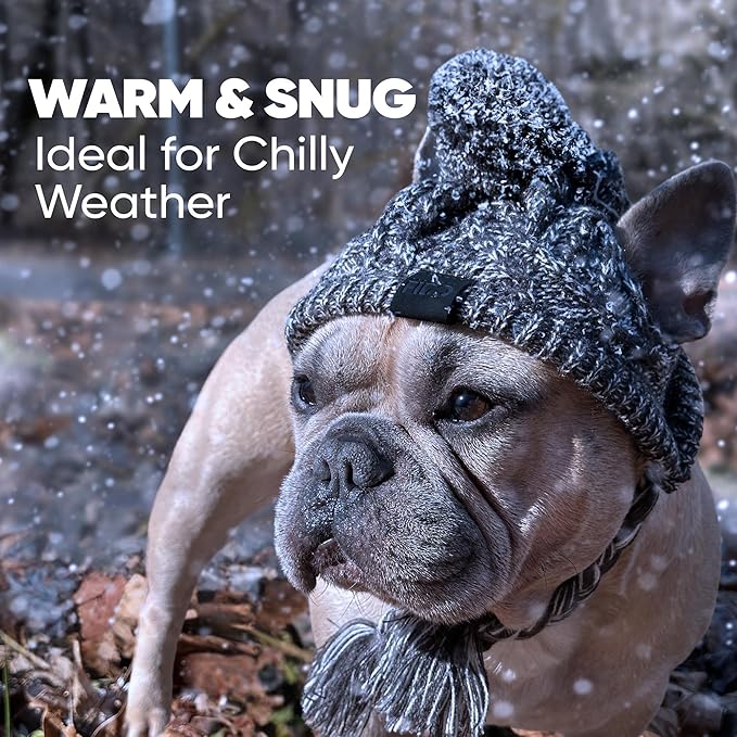 Knitted Dog Hat with Ear Holes & Adjustable Chin Strap - Warm & Snug Fit Dog Beanie for French Bulldog - Light & Soft Yarn Dog Hats - Stylish Dog Accessories & Clothes - Beanies for Dogs(Gray, Large)