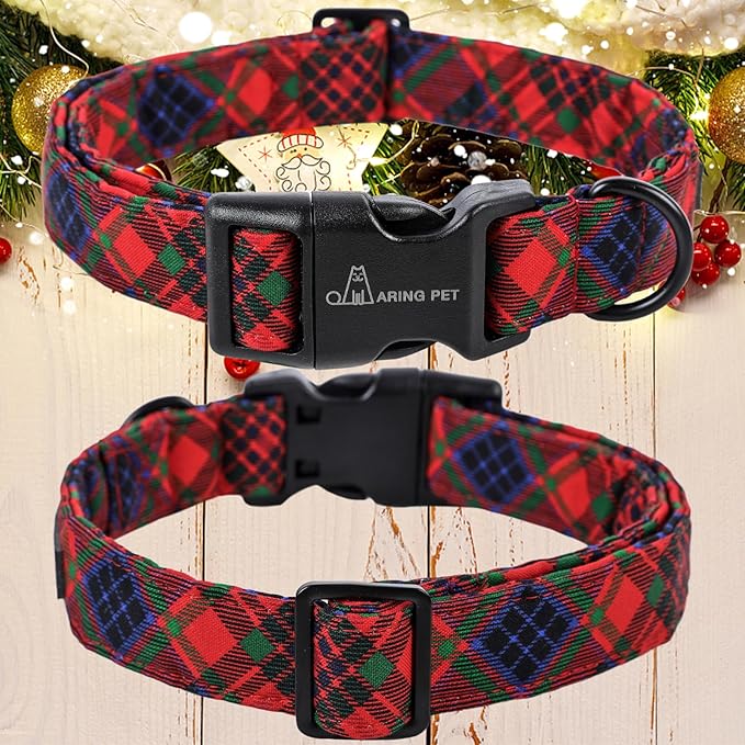 ARING PET Christmas Dog Collar-Cotton Lightweight Dog Collars, Adjustable Christmas Plaid Pet Collars Puppy Collar with Quick Release Buckle