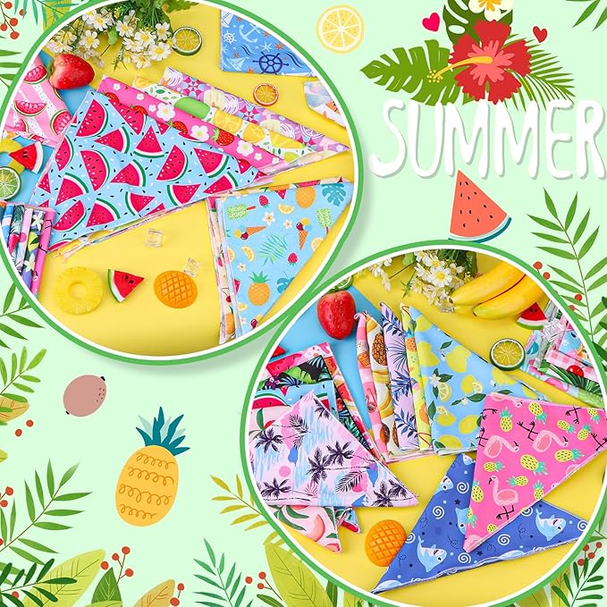 60Pcs Spring Summer Dog Bandanas Bulk Hawaiian Dog Scarves Hawaii Fruit Triangle Puppy Bandanas Washable Adjustable Pet Bandana for Small Medium Large Dog Puppy Pet Grooming Accessories