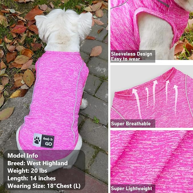 KYEESE Dog Shirt Sports Athletic Breathable Dog T-Shirt with Reflective Strip Tank Top Summer Stretchy Sleeveless Vest Puppy Shirt, Rose Red, S