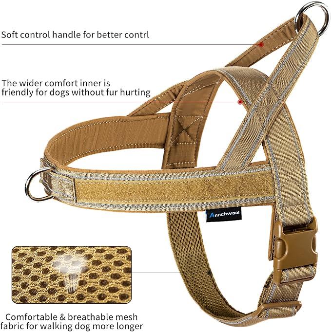 Annchwool No Pull Dog Harness with Soft Padded Handle,Reflective Strip Escape Proof and Quick Fit to Adjust Dog Harness,Easy for Training Walking for Small & Medium and Large Dogs(Brown,XS,1 In Width)