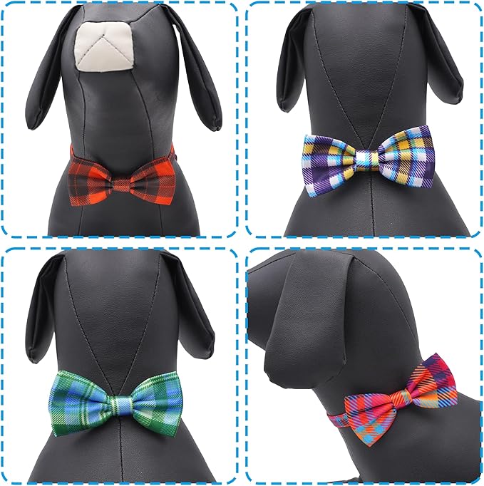 Plaid Dog Bow Ties Bulk 30 Pcs Adjustable Dogs Bow Ties for Small Cats Assorted Plaid Dog Bowties Grooming Party S