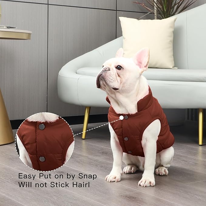 2 Layers Fleece Lined Warm Dog Jacket for Winter Cold Weather,Soft Windproof Medium Dog Coat,Brown XL