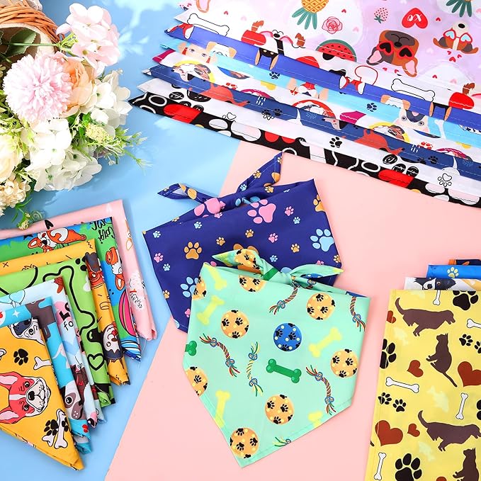 72 Pcs Dog Bandanas Bulk for Summer Adjustable Washable Pet Triangle Scarf Soft Kerchief Bib for Summer Holiday Pet Costume Accessories(Cartoon Pattern)