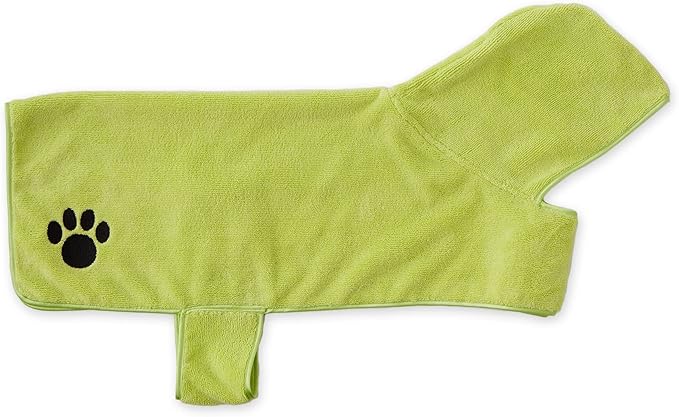 Bone Dry Pet Robe Collection, Embroidered Absorbent Microfiber Bath Robe with Adjustable Closure, for Dogs & Cats, Large, Lettuce Green