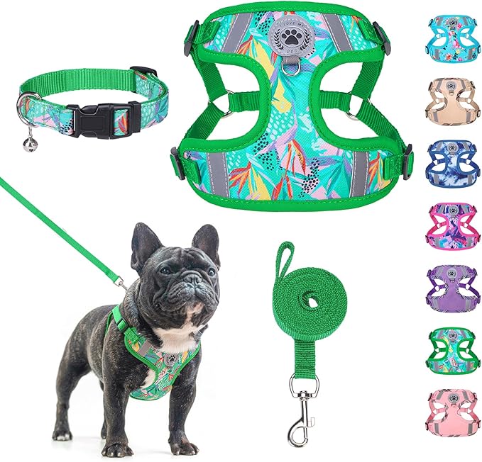 BEAUTYZOO Step in Dog Harness Collar and Leash Set for Small Medium Large Dogs, No Pull No Choke Puppy Harness, Soft Mesh Reflective Pet Padded Vest Adjustable for Doggie Girl or Boy,French Bulldog