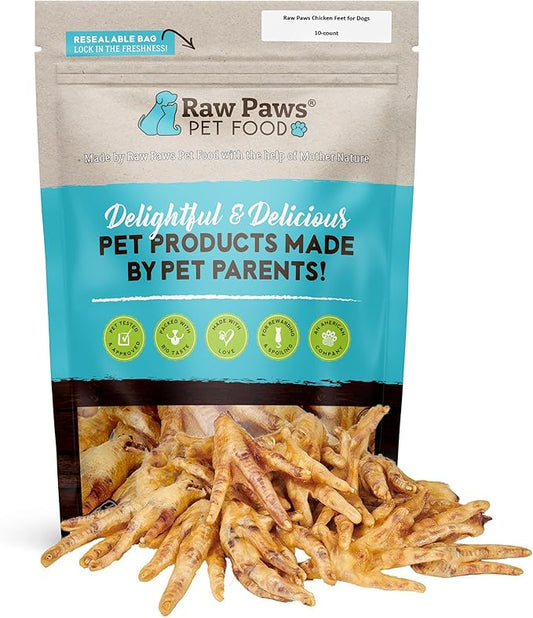 Raw Paws Dried Chicken Feet Dog Treats (10 Count) - Packed in USA - Dehydrated Chicken Feet for Dogs - Natural, Single Ingredient Chews