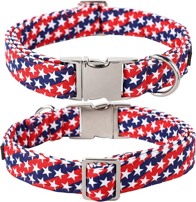 Lionet Paws Patriotic Dog Collar with Sailor Bow, 4th of July, Soft and Comfortable, Adjustable Collar for Large Dogs, Neck 16-24 inches