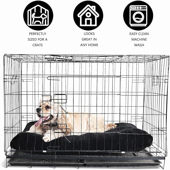 Dog Beds for Crates 36 x 24 Washable,Extra Soft Crate Pads for Dog Cages 36 with Anti-Slip Bottom,Deluxe Faux Fur Pet Sleeping Mat Helps Ease Pet Anxiety,Black