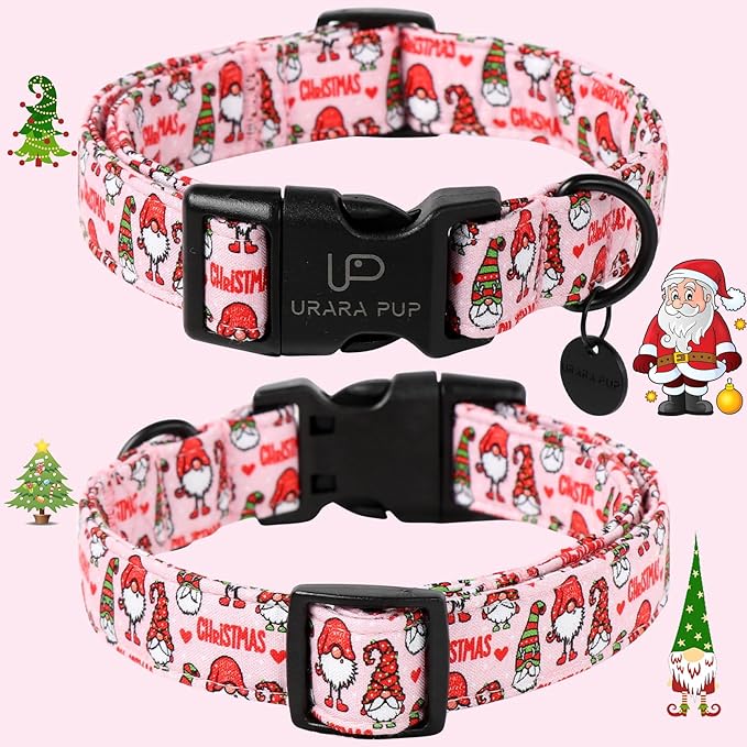 Christmas Dog Collar, Cotton Pink Christmas Collar for Medium Girl Boy Dog, Comfortable Dog Collar with Durable Buckle, Adorable Pet Collar,S
