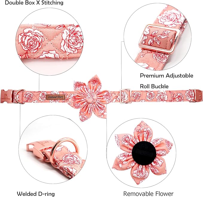 Lionheart Glory Valentine's Day Collar with Flower, Pink Collar with Bowtie for Small Dogs