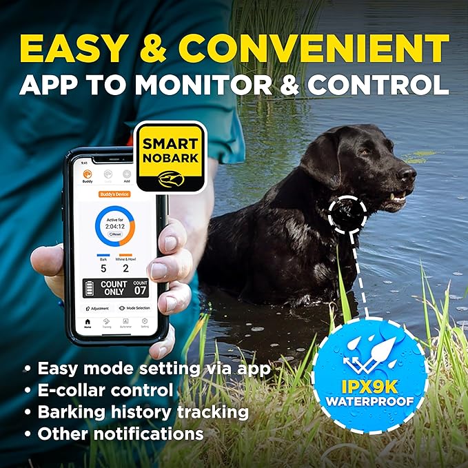 Dogtra Smart NOBARK – Detects Whining and Barking – App Control E-Collar, Usage Notification, Behavior Report, Waterproof IPX9K, 30 Yard Range, Compact Size for 10lbs Dogs, Triple Detection Accuracy