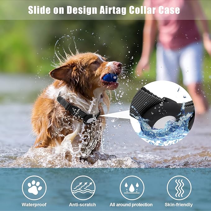 Compatible with Airtag Dog Collar, Adjustable Air Tag Dog Collar with Durable Quick Snap Buckle, Imitation Nylon Dog Collar with Waterproof Apple Airtag Holder for Small Dogs (S(6"-16"), Black)