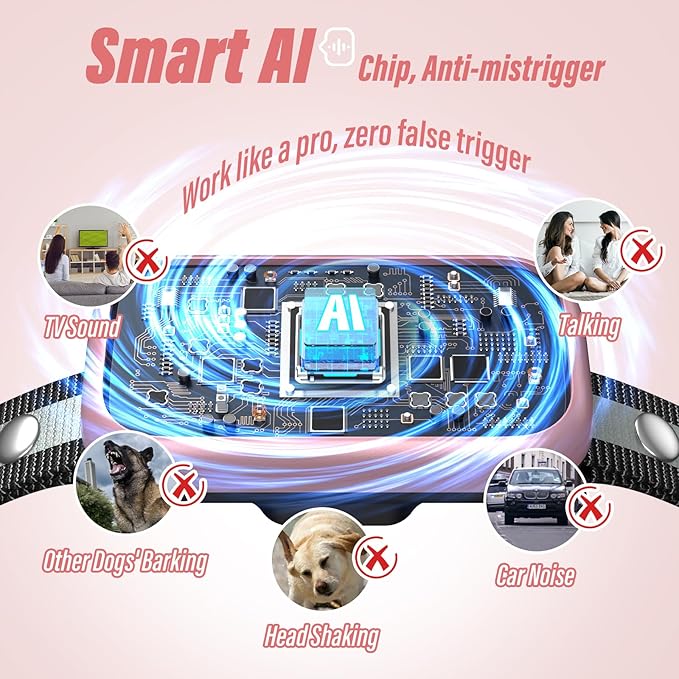 Bark Collar, Dog Bark Collar for Large Medium Small Dogs, Smart Barking Collar, Effective Anti Bark Collars for Dogs, Automatic Bark Collar Adjustable Beep Vibration Modes & 7 Sensitivity Pink