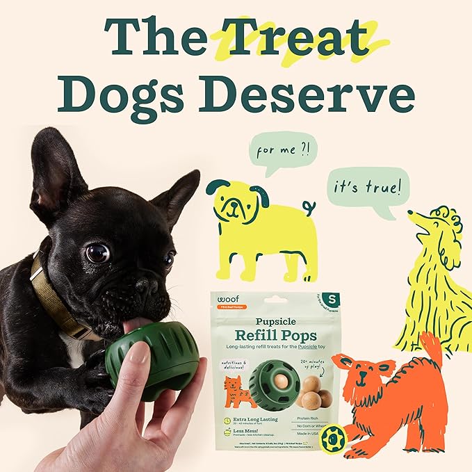 WOOF Pupsicle Refill Pops - Low-Mess Dog Snacks - with Peanut Butter and Beef - Dog Treats - Long Lasting - Small Pops - 10 Count - 2 Pack