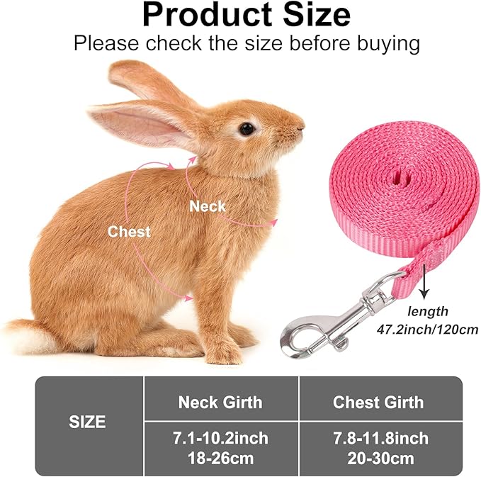 2 Pack Rabbit Harness Leash - Persuper Bunny Cat Leash Adjustable Soft Nylon Small Animal Harness Set for Walking Running Outdoor Use with Safe Bell for Puppy Dog, Pig, Kitten, Ferret, Mini Pet