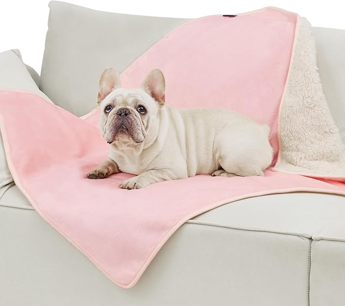 Bedsure Cat Blanket for Indoor Cats - Waterproof Calming Cat Blankets for Couch Protection, Sherpa Fleece Pet Blanket, Soft Plush Reversible Throw Furniture Protector, 40"x30", Pink
