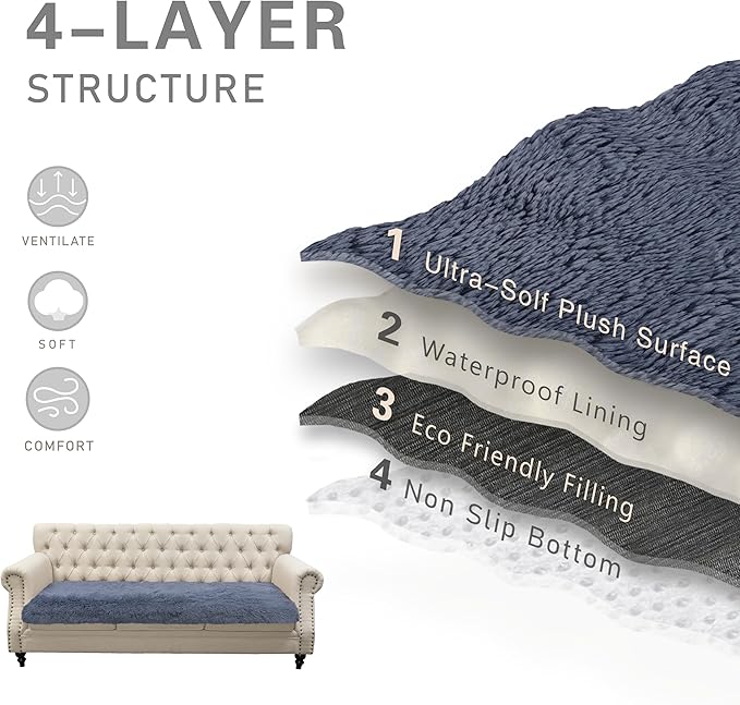 Waterproof Dog Bed Cover, Soft Plush Pet Blanket with Anti-Slip Back for Bed Couch Sofa, Furniture Protector for Small, Medium and Large Dogs and Cats (Noble Grey, 30"x90")