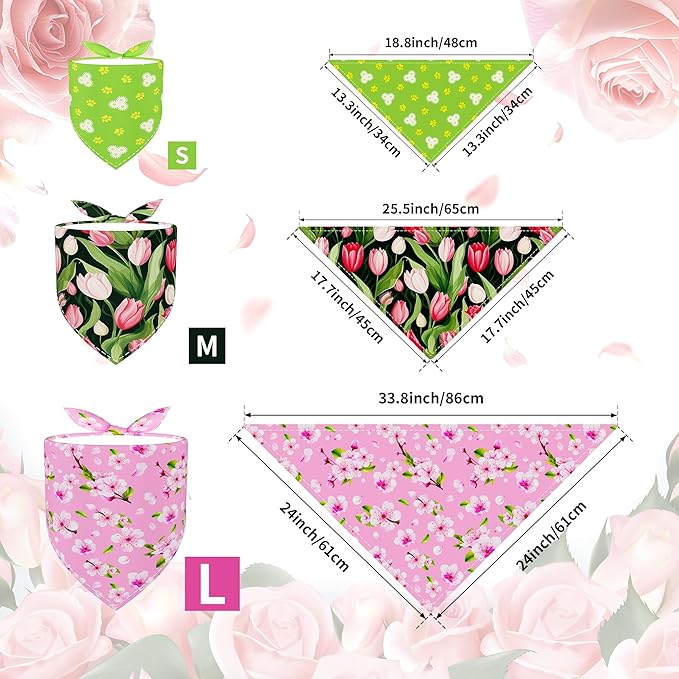 30 Pcs Spring Dog Bandanas Bulk 25 Inch Summer Flowers Dog Bandanas for Small Medium Dogs Breed Adjustable Polyester Scarves Grooming M