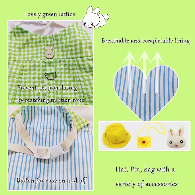 Guinea Pig Clothes,Soft Bunny Ferret Clothes with Pet Rabbit Harness and Leash Mini Hat Bag Cute Brooch for Kitten Small Animal Collars