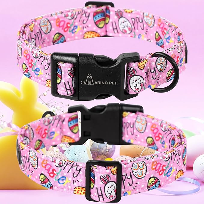 ARING PET Cute Easter Eggs Dog Collar, Adjustable Cotton Pink Puppy Collar with Quick Release Buckle