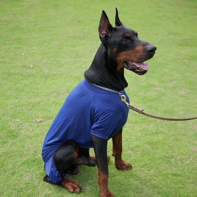 LoveLongLong Dog Jumpsuit with UV Protection and Quick-Dry Fabric for Spring Summer Pet Pajamas Navy Blue L