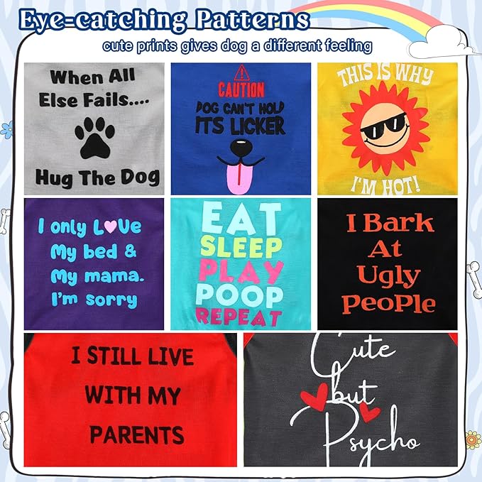 Saintrygo 8 Pieces Dog Shirts Pet Printed Clothes with Funny Letters Summer Pet T Shirts Cool Puppy Breathable Dog Outfit Soft Sweatshirt Cats(Delicate Pattern,Small)