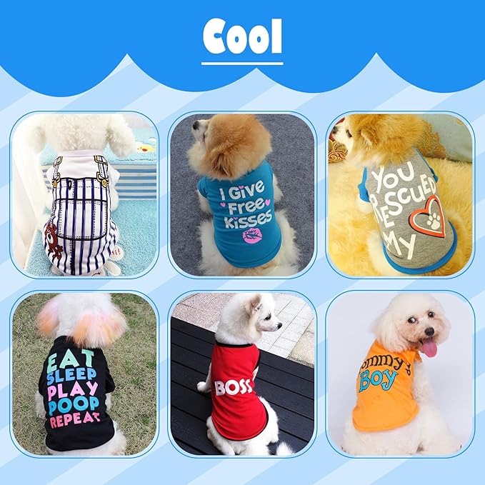 6 Pack Dog Clothes for Small Dogs Boy, Soft and Breathable Puppy Kitten Dog Shirts with Letters for Pet Cats, Summer Dogs' T-Shirts Apparel Sleeveless Vests for Chihuahua Yorkies (boy, M)