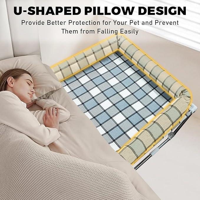 Bedside Cosleeper Pet Dog Bed - Dog Beds with Pillow Extension Attached to Human Bed Height Raised Pet Window Perch (34'' x 26'' x 20'')