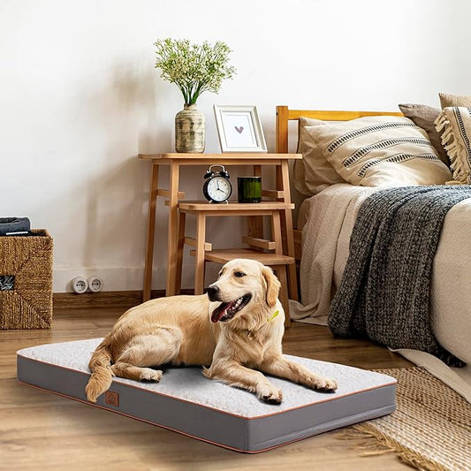 Orthopedic Dog Bed for Large Dogs, Removable Waterproof Cover and Egg-Crate Foam, Machine Washable (Light Grey, 30.0" L x 20.0" W x 3.0" Th)